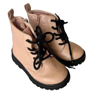 Zara Pink Combat Boots with Black Laces and Thick Sole